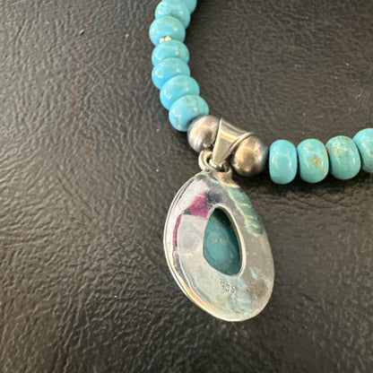 WoMens Blue Kingman Turquoise Pendant Navajo Sterling Silver Necklace 21" 18419
