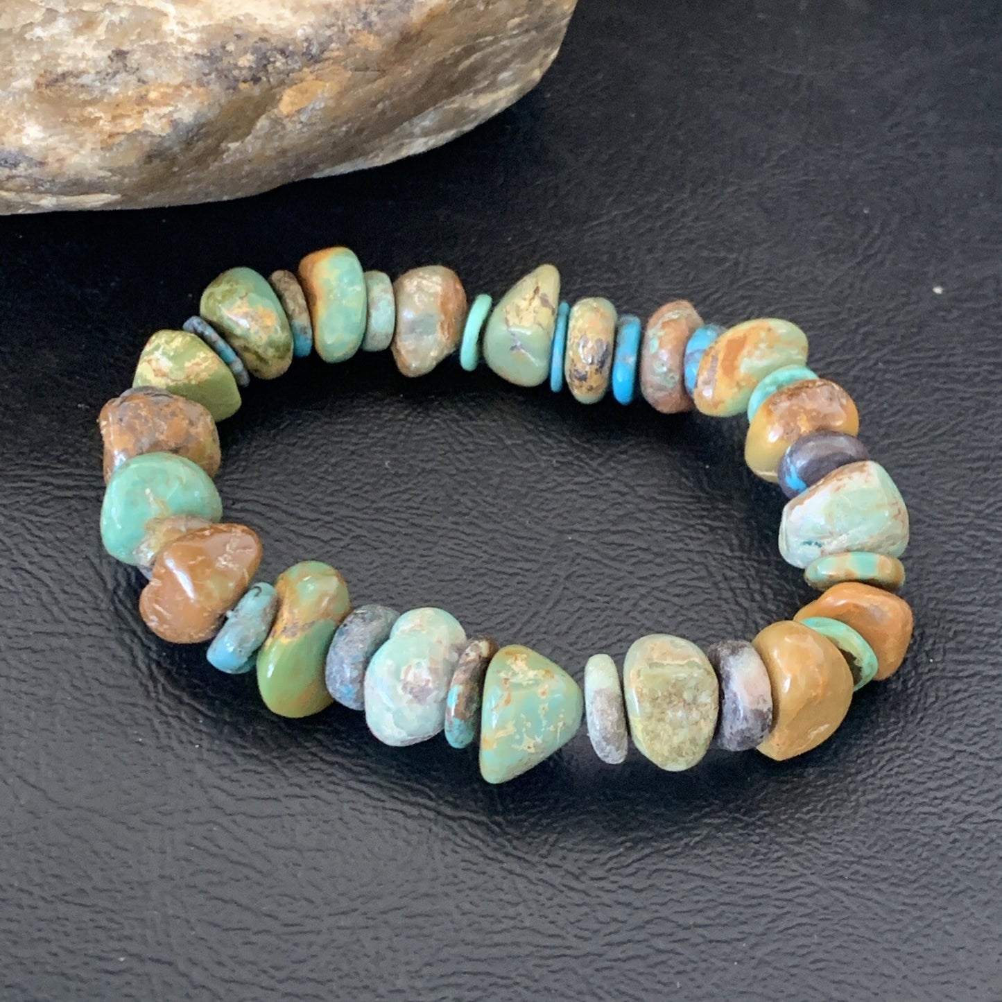 Womens Blue Green Turquoise Stretch Stone Friendship Bracelet 11822