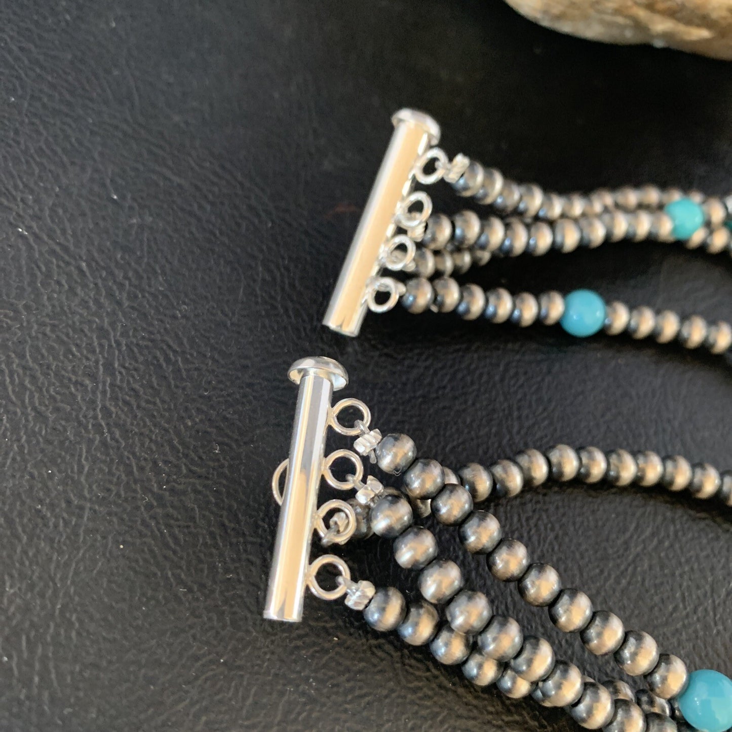 Native Navajo Sterling Silver Beads Blue Turquoise Bracelet 4 Strands 13587