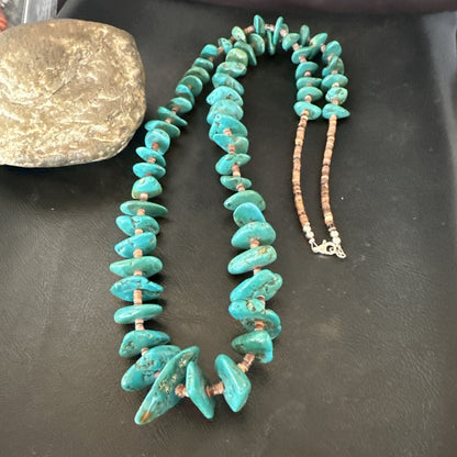 XL Navajo Kingman Turquoise Shell Heishi Sterling Silver Bead 35” Necklace 19634