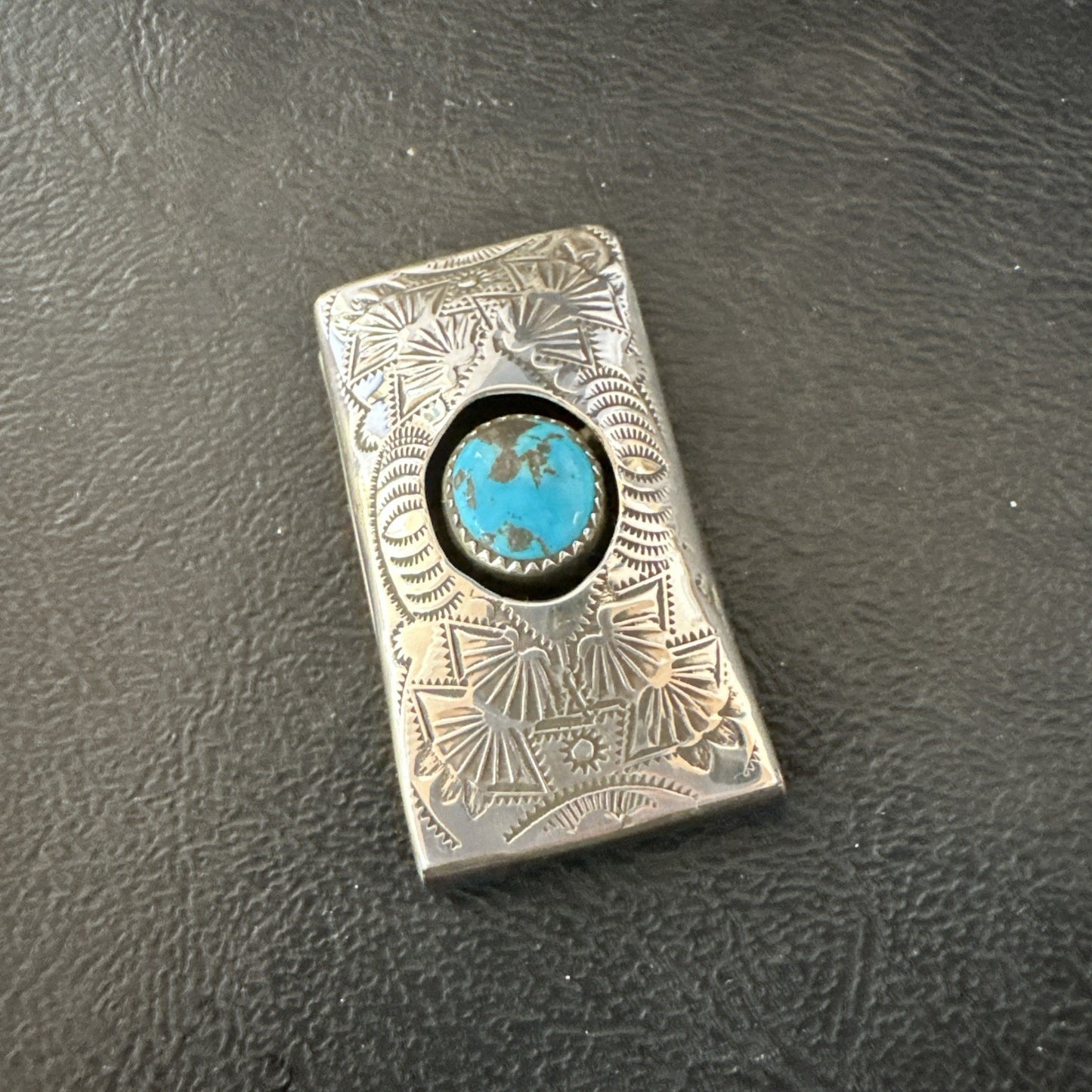 Mens Womens Blue Turquoise Navajo Stainless Stamped Silver Money Clip 19733