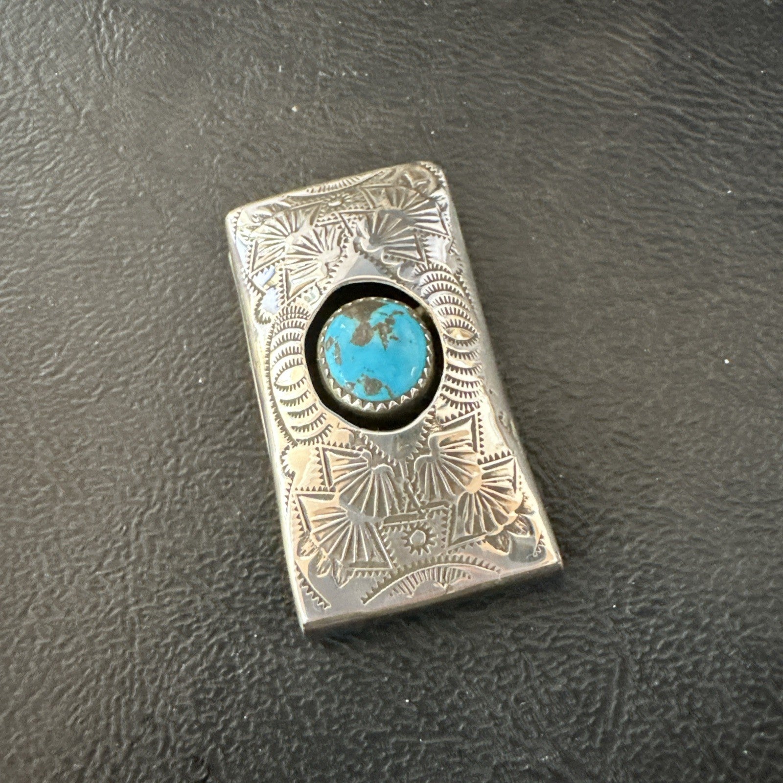 Mens Womens Blue Turquoise Navajo Stainless Stamped Silver Money Clip 19733