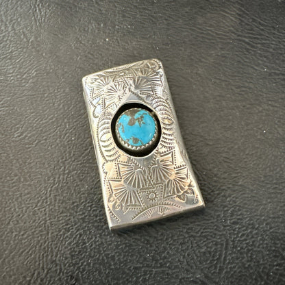Mens Womens Blue Turquoise Navajo Stainless Stamped Silver Money Clip 19733