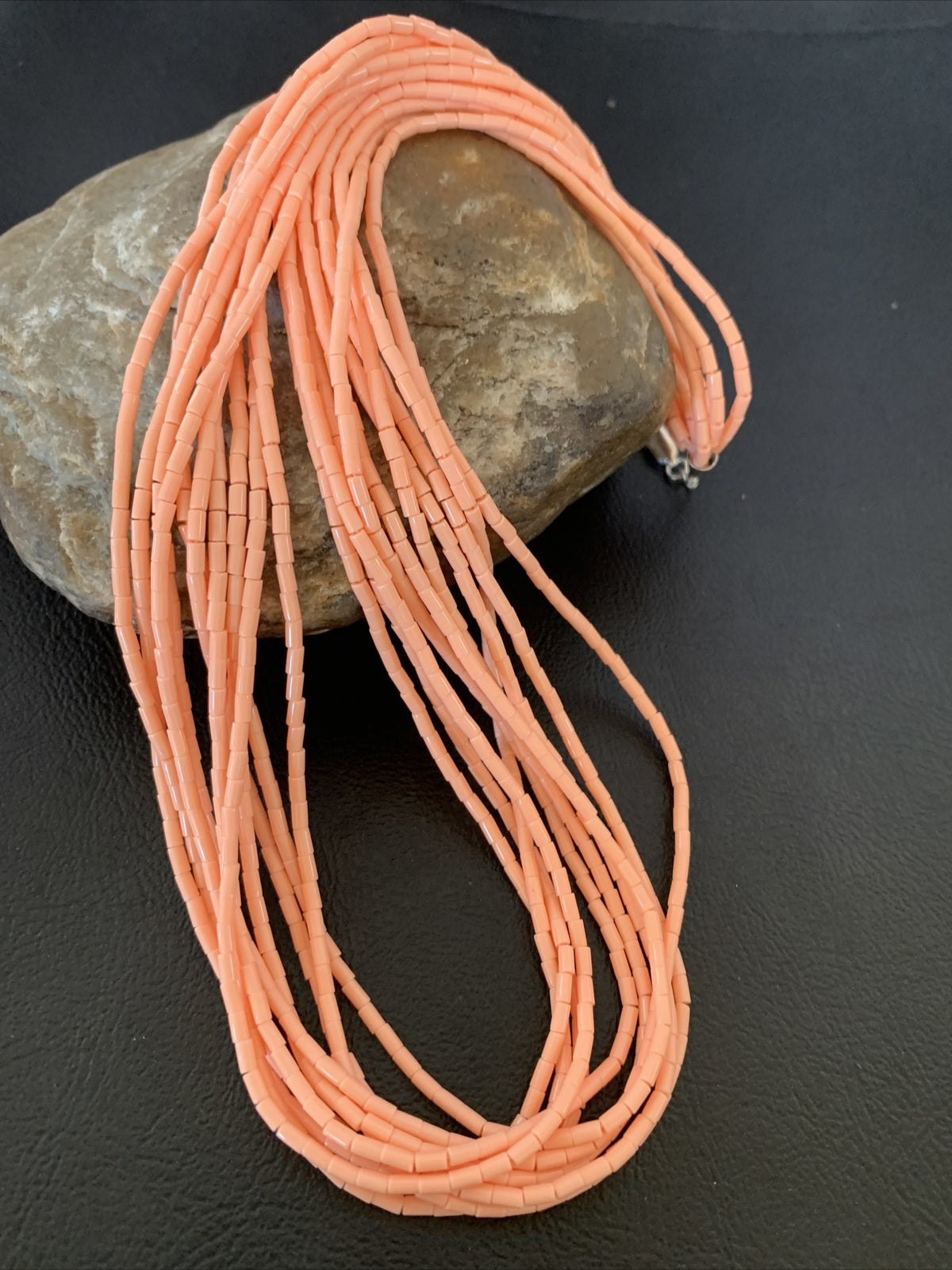 Peach Coral Stabilized Bead 10 Strands Navajo Sterling Silver Necklace 02210