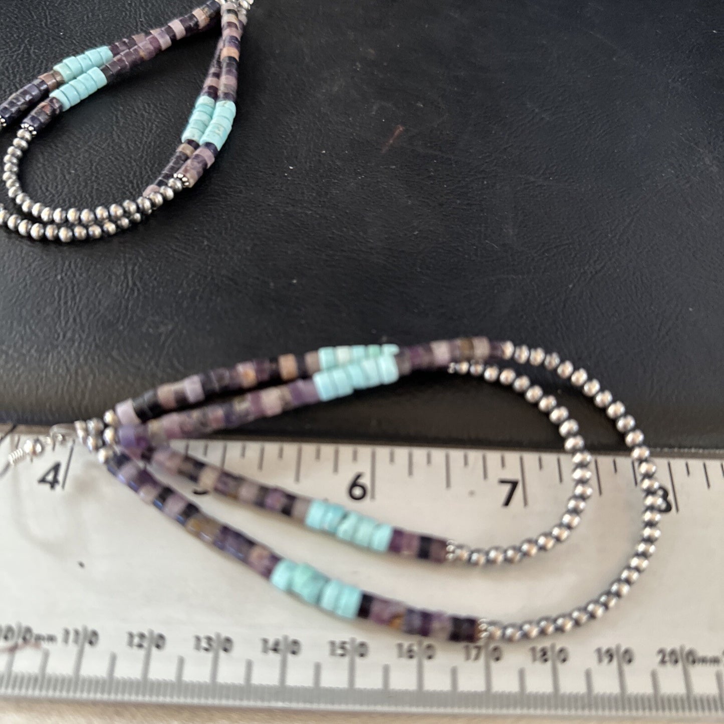 XL  Purple Stone Turquoise Sterling Silver Heishi Bead Earrings 4" 17837