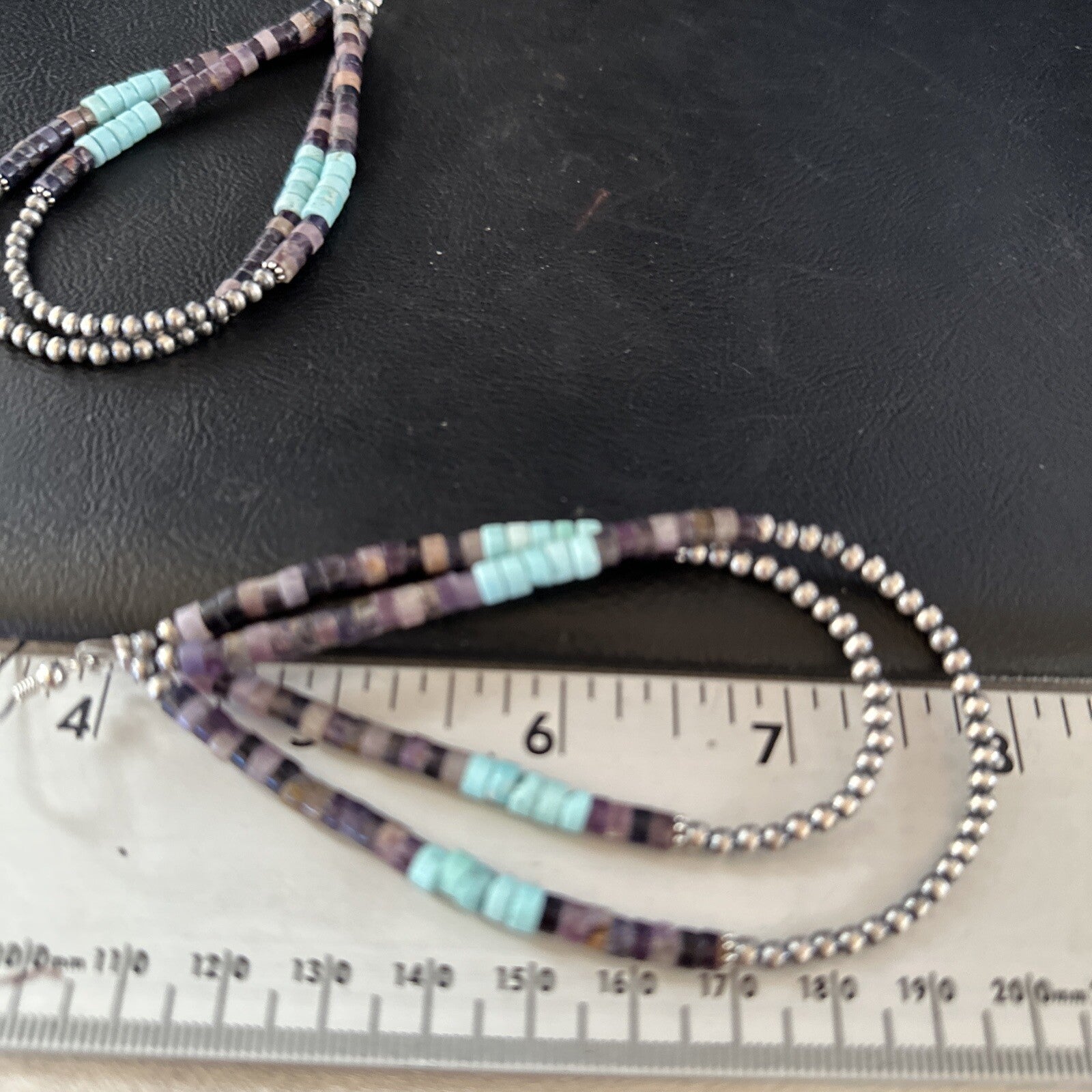 XL  Purple Stone Turquoise Sterling Silver Heishi Bead Earrings 4" 17837
