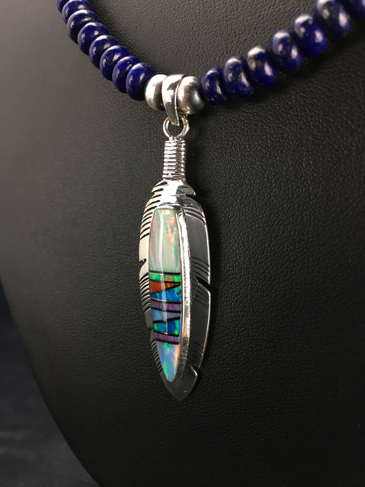 Opal Feather Multicolor Lapis Pendant Sterling Silver Necklace Earring Set 02771