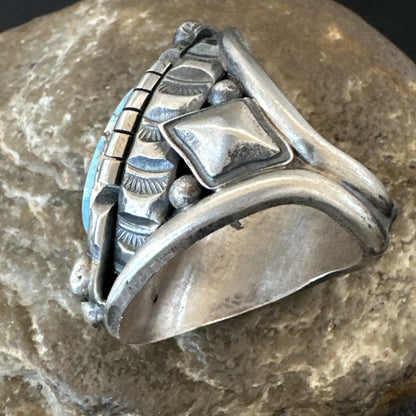 Handmade Navajo Sterling Silver  Blue Kingman Turquoise Ring Size 9 19621