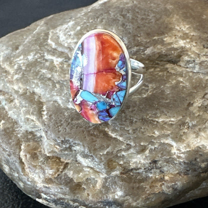 Blue Turquoise Spiny Oyster Southwestern Sterling Silver Ring Size 8 18480