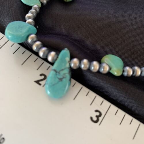 Navajo Pearls Necklace Sterling Silver Blue Turquoise Teardrop 13158