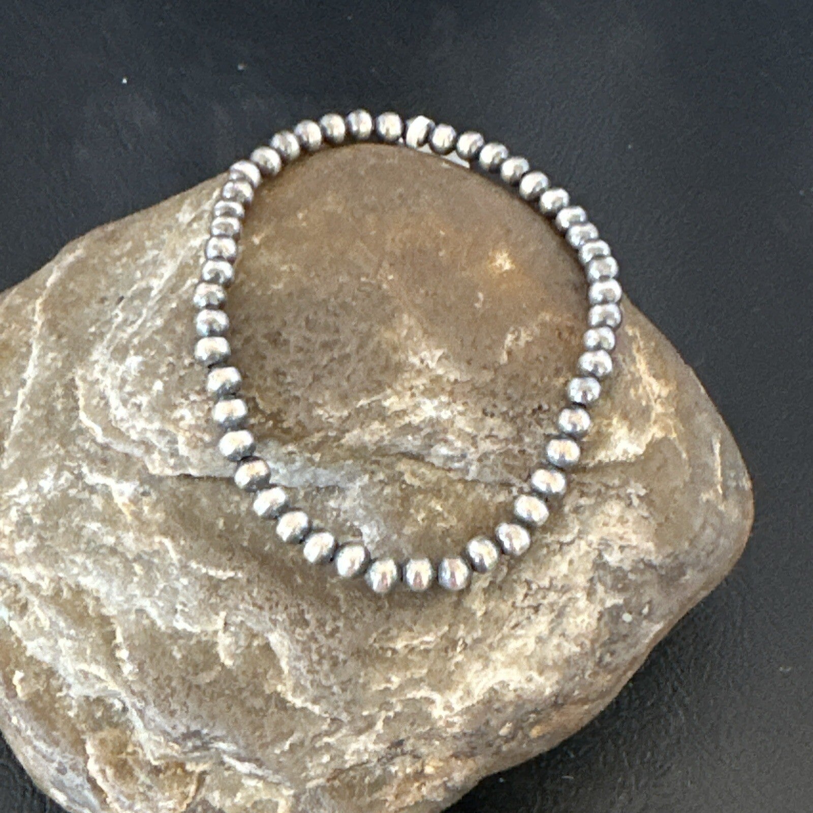 Stretch Navajo 4mm Beads 8” Sterling Silver Bracelet 90403