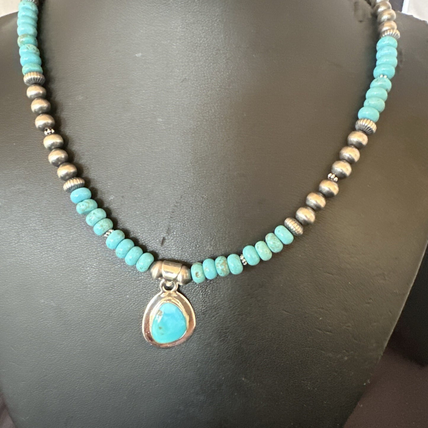 WoMens Blue Kingman Turquoise Pendant Navajo Sterling Silver Necklace 21" 17932