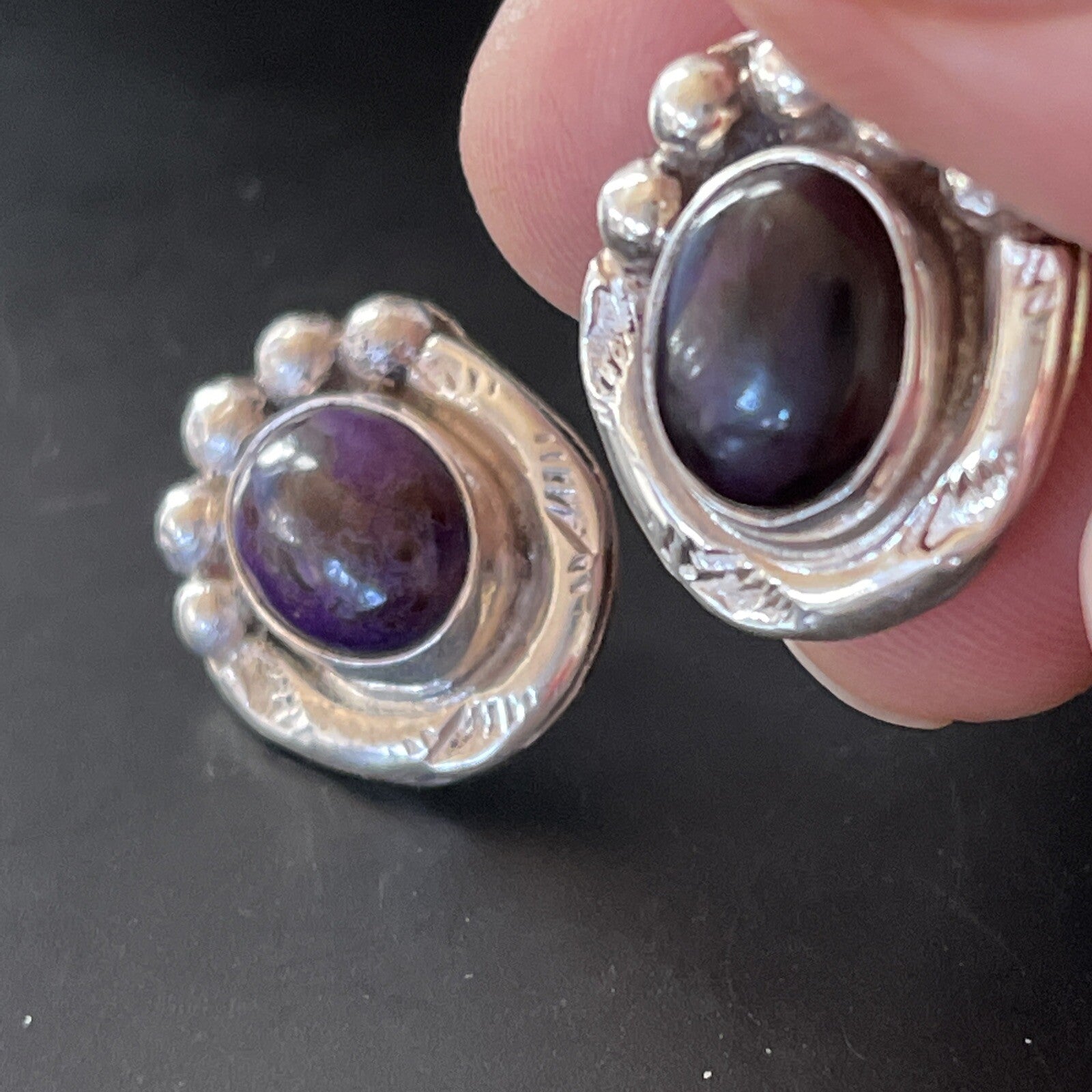 Purple Stone Navajo Sterling Silver Post Stud Earrings 02071N