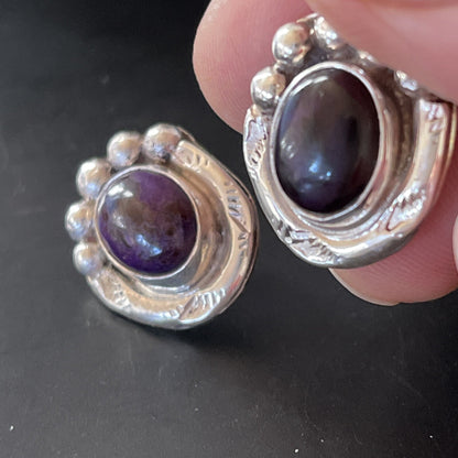 Purple Stone Navajo Sterling Silver Post Stud Earrings 02071N