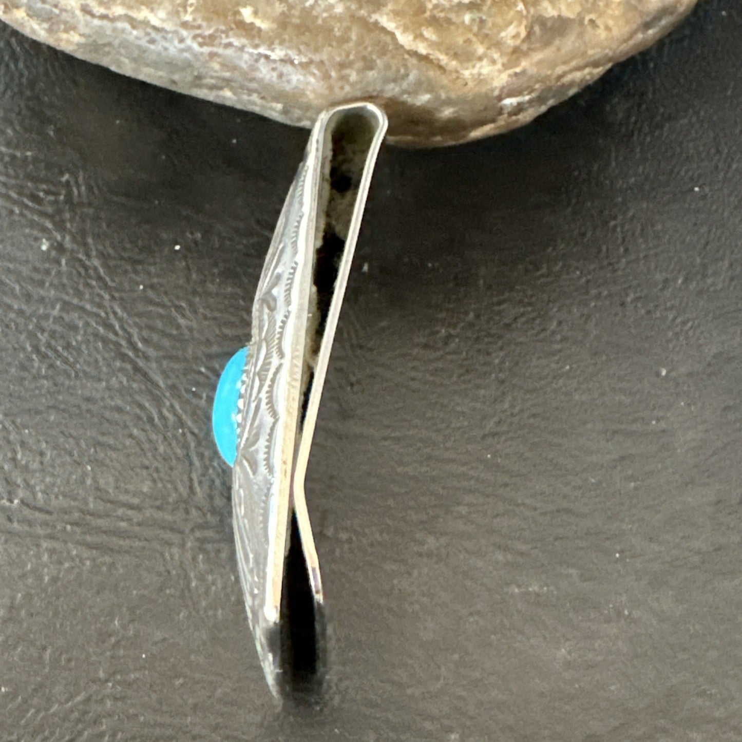 Mens Womens Blue Turquoise Navajo Stainless Stamped Silver Money Clip 19732