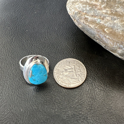 Southwestern Sterling Silver Blue Kingman Turquoise Ring Size 8 18517