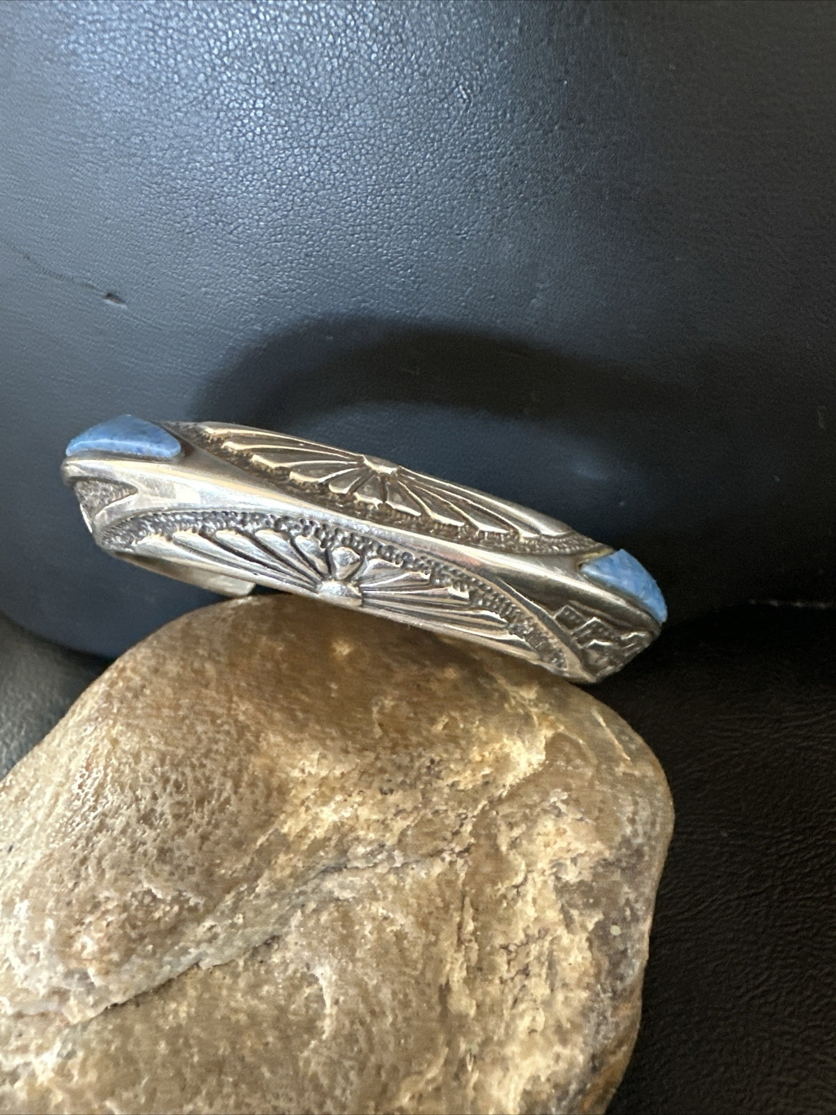 Mens  Purple Stone Lapis Navajo Sterling Silver Tufa Cast Cuff Bracelet 18146