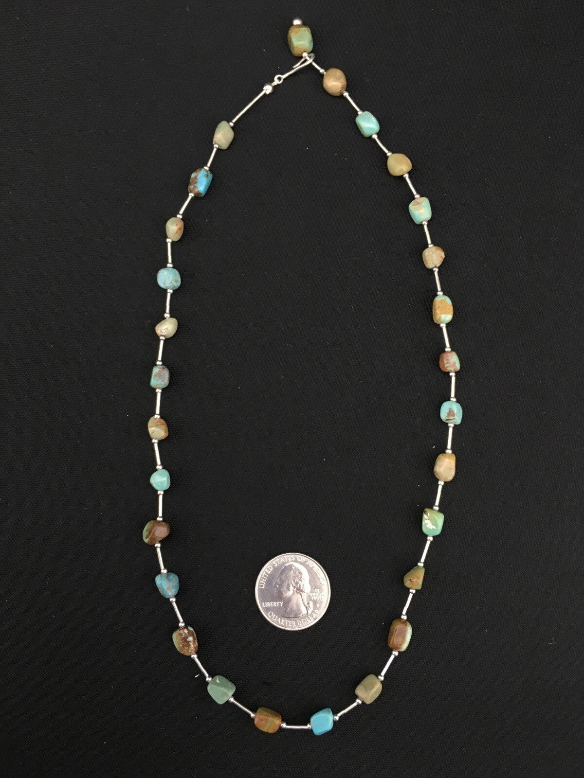 Turquoise Heishi Bead Navajo Liquid Sterling Silver Necklace 20" 01091