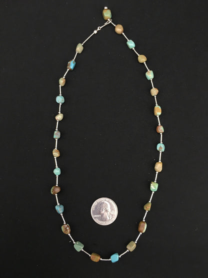 Turquoise Heishi Bead Navajo Liquid Sterling Silver Necklace 20" 01091