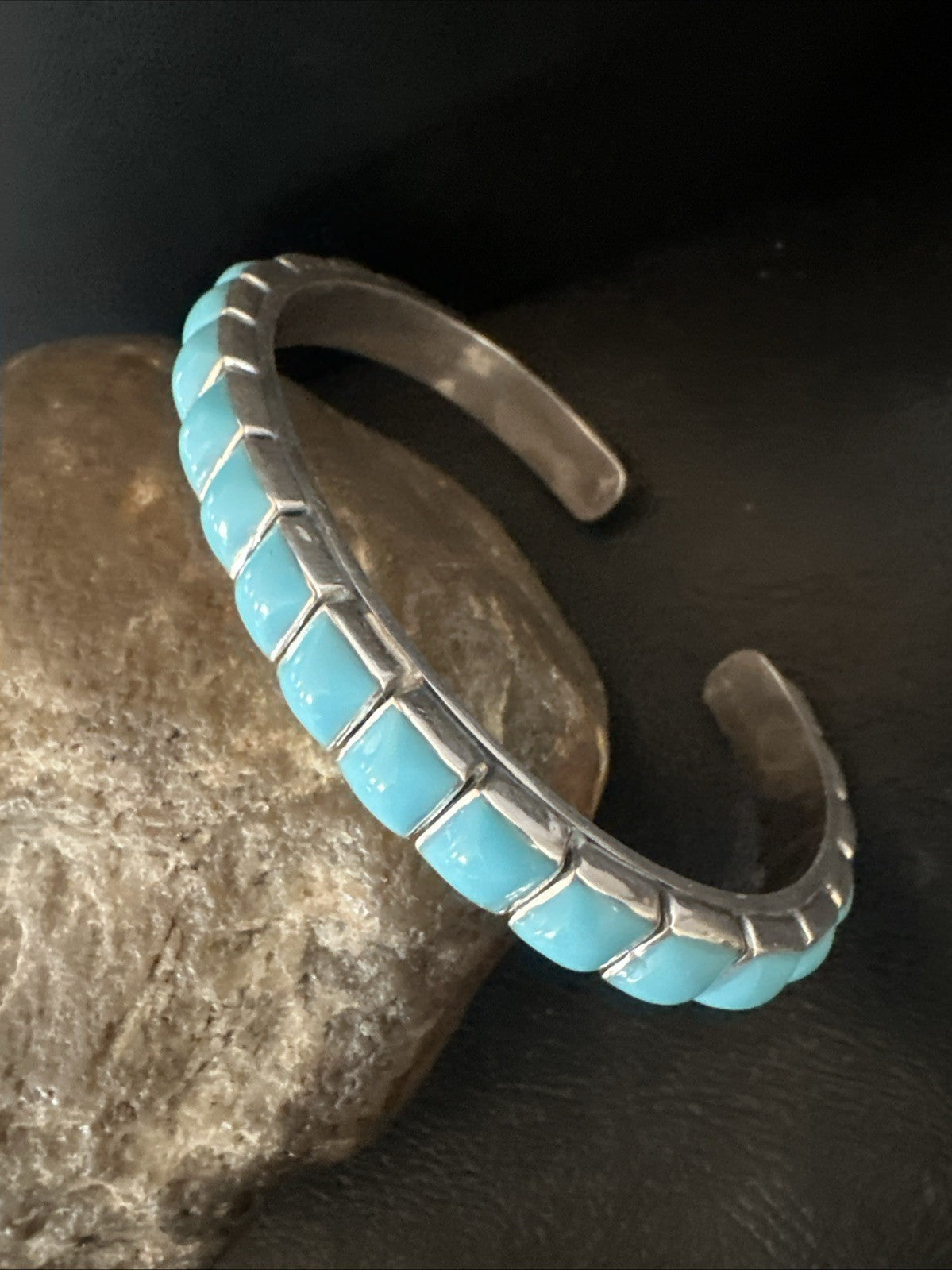 Blue Kingman SB Turquoise Navajo Sterling Silver Cuff Bracelet 8" 19070