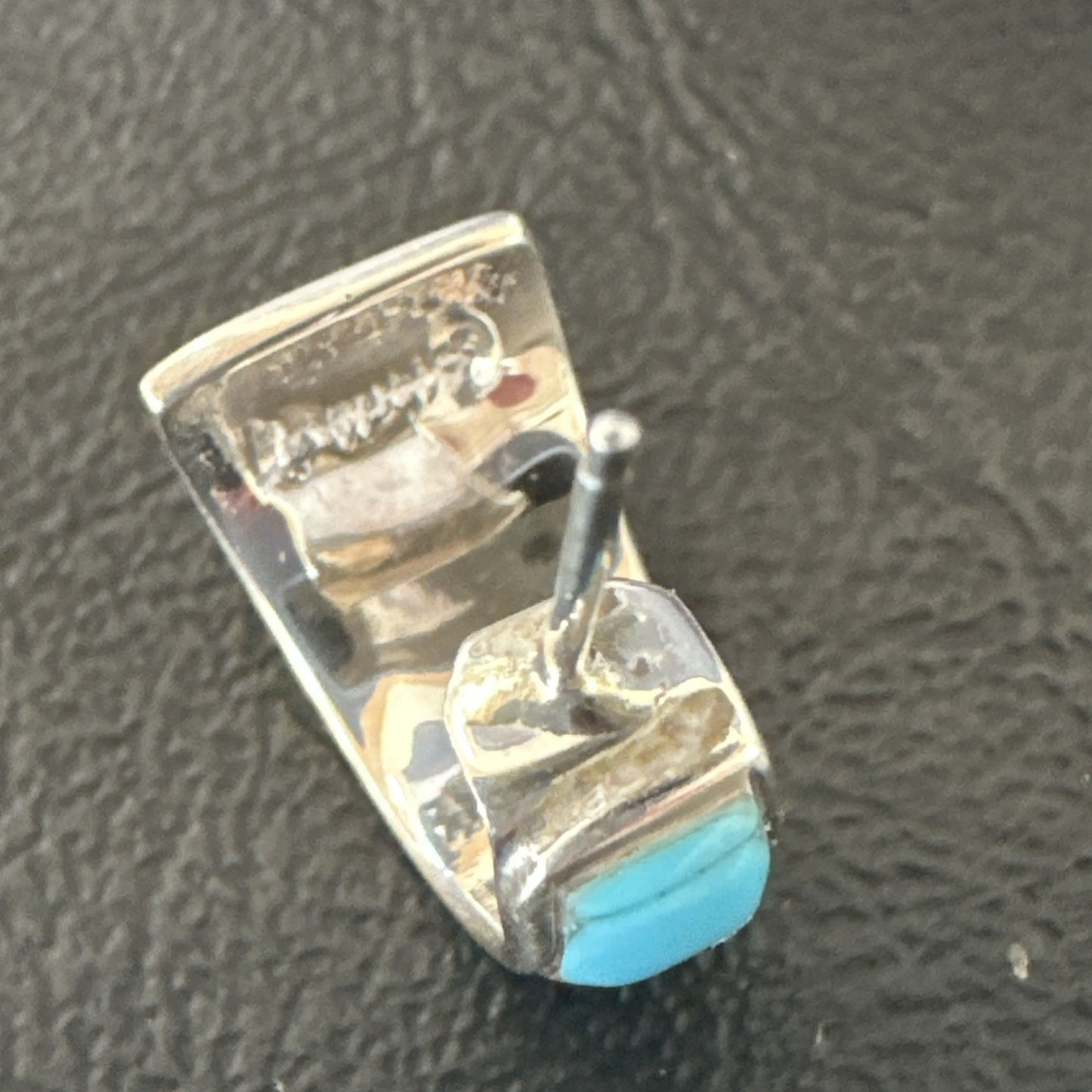 Southwestern Sterling Silver Blue Turquoise Stud Inlay Earrings 1” 19267