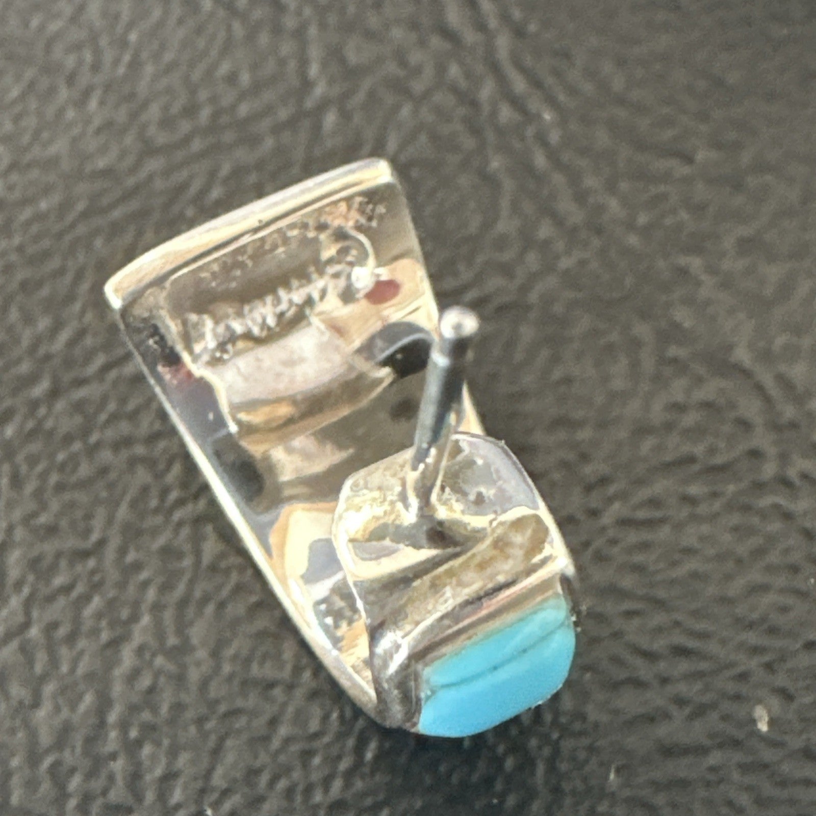 Southwestern Sterling Silver Blue Turquoise Stud Inlay Earrings 1” 19267