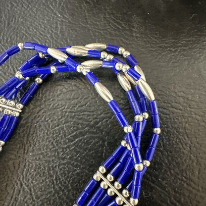 Lapis Stabilized Liquid Heishi 5 Strands Sterling Silver Bracelet 7.25" 12638
