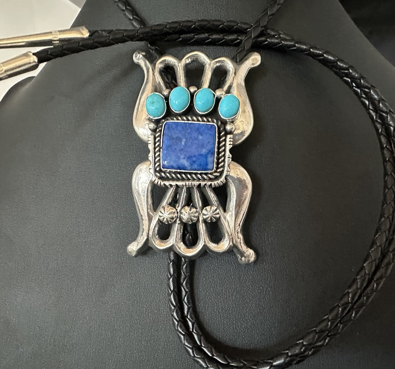 Mens Tufa Blue Lapis Lazuli Turquoise Navajo Sterling Silver Bolo Tie 3” 19472