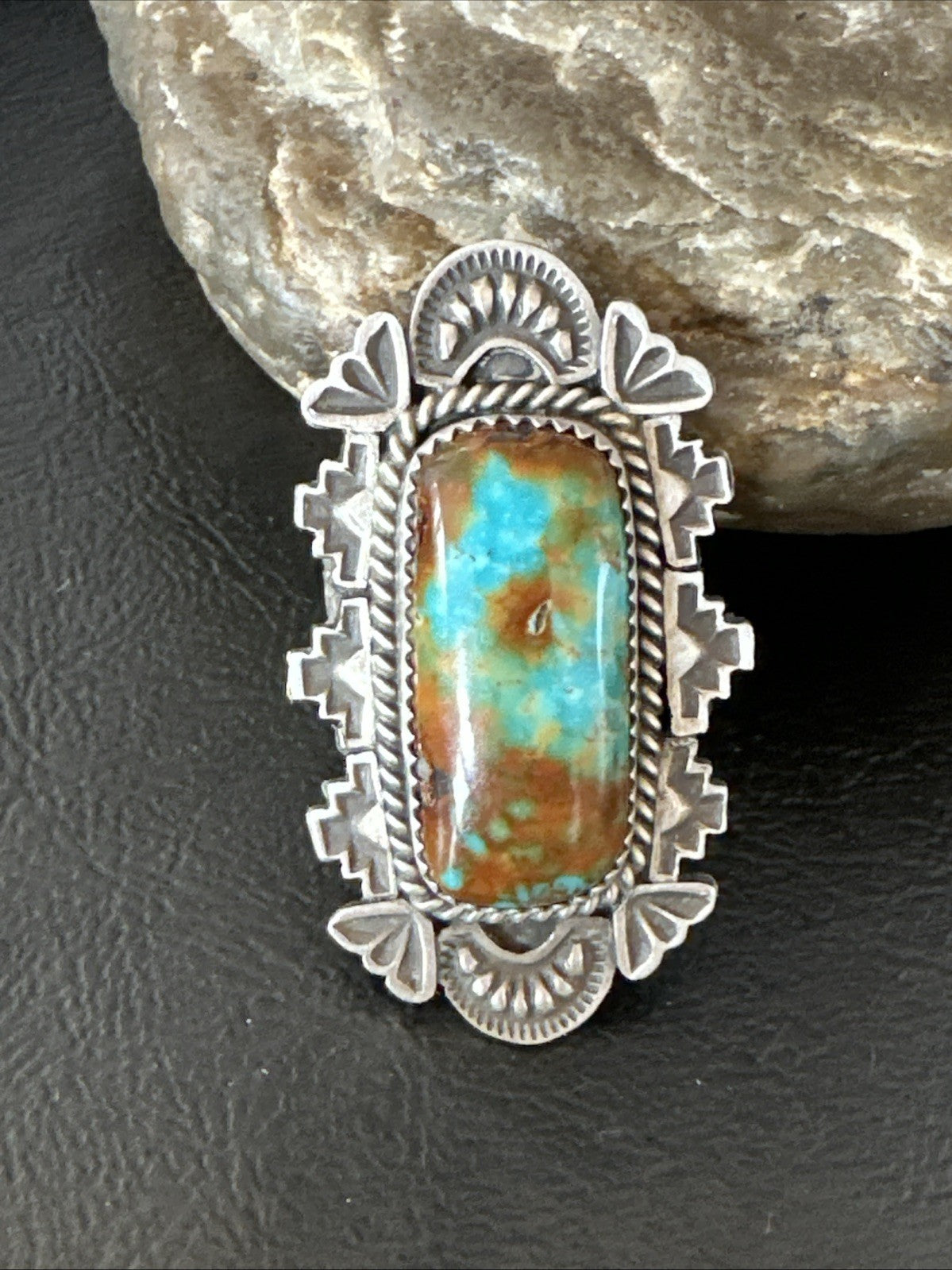 Navajo Sterling Silver Green Turquoise Ring Size 11.5 19615