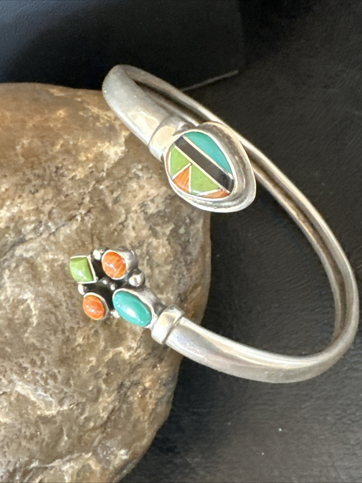 Mens Womens MulticolorNavajo Sterling Silver Cluster Cuff Bracelet 7" 19698