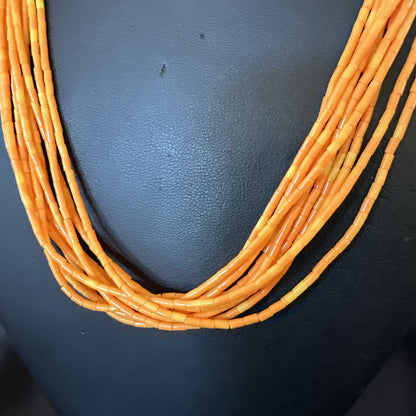 Stabilized Orange Heishi 10S Sterling Silver Necklace 20” 18163