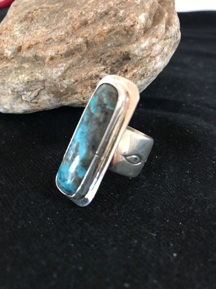 Native American Navajo Sterling Silver Handmade Blue Turquoise Ring Sz 8