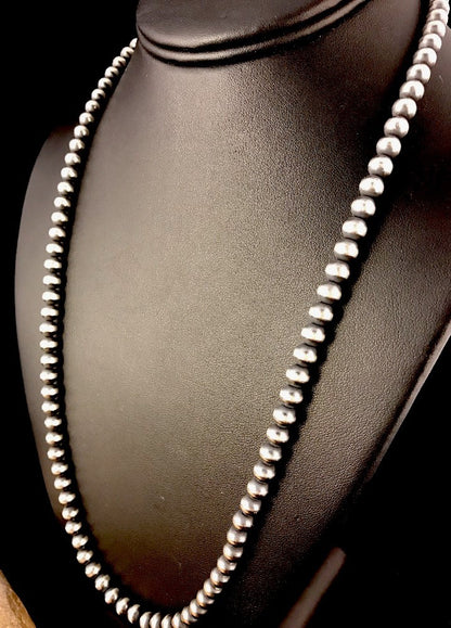 3mm Sterling Silver Navajo Pearls 20" Hook Eye Cone Necklace