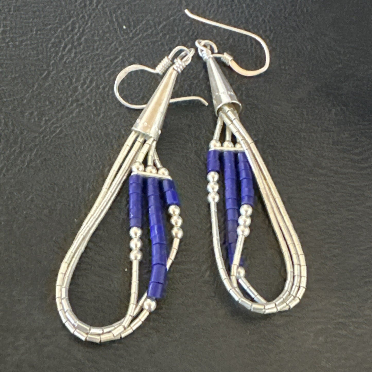 Blue Lapis 3S Heishi Liquid Sterling Silver Dangle Earrings 18099