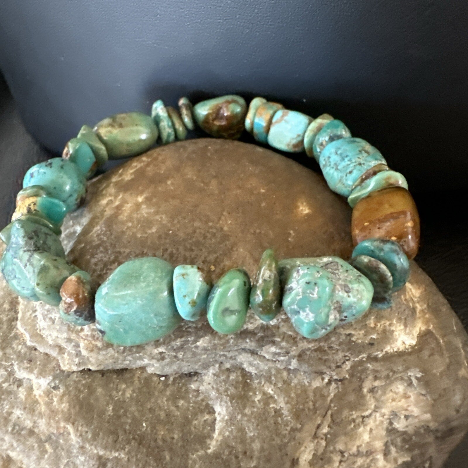 Mens Womens Blue Green Turquoise Stretch Stone Friendship Bracelet 7" 18857