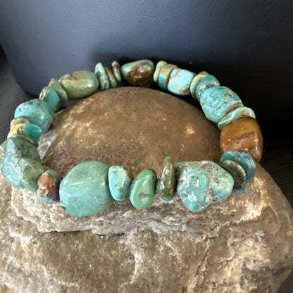 Mens Womens Blue Green Turquoise Stretch Stone Friendship Bracelet 7" 18857