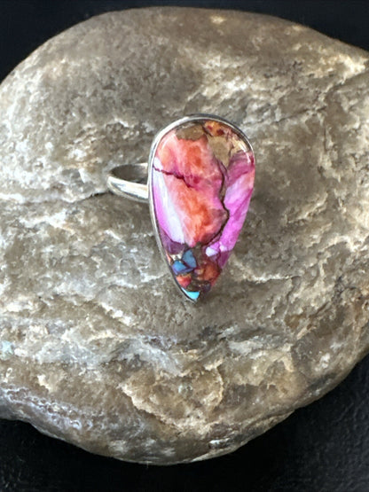 Blue Turquoise Purple Spiny Oyster Navajo Sterling Silver Ring Size 10 18201