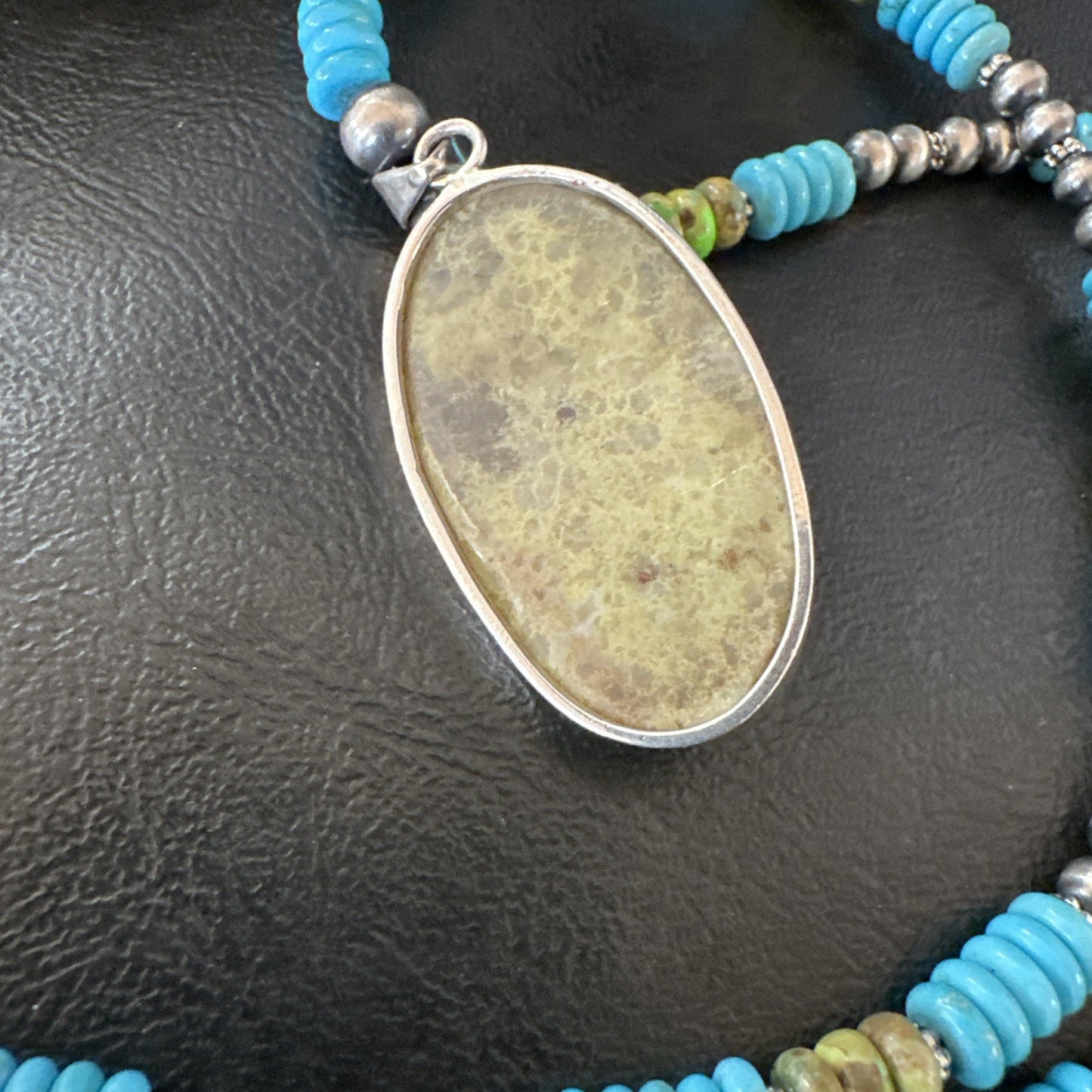 Green Gaspeite Pendant Blue Turquoise Navajo Sterling Silver Necklace 20" 19671