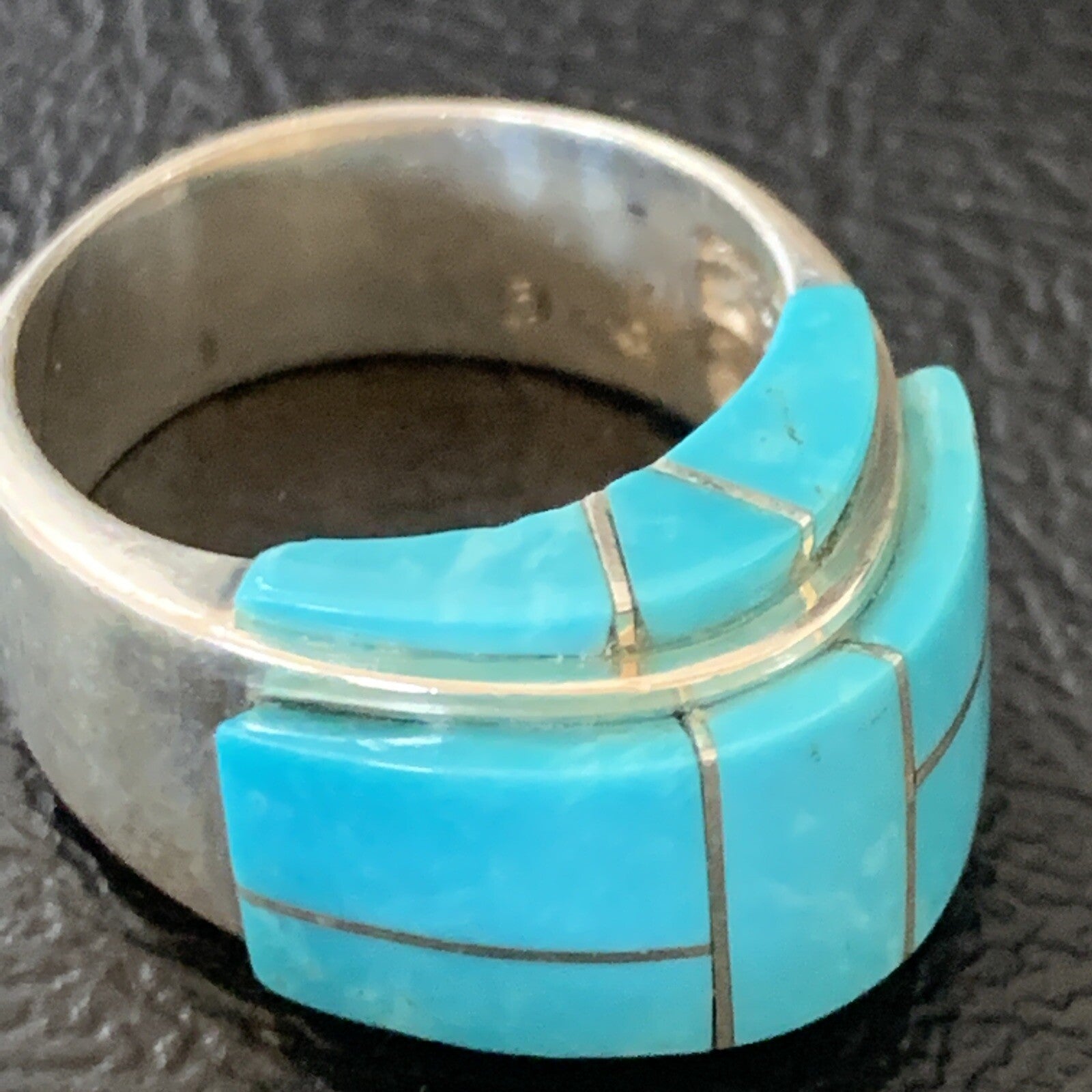 Native American Indian Navajo Blue Turquoise Inlay Band Ring Sz 6.5 19212
