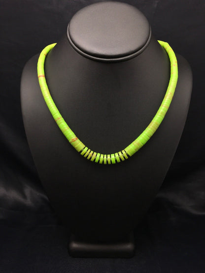 Green Gaspeite Navajo Sterling Silver Beads Necklace 21" 4158