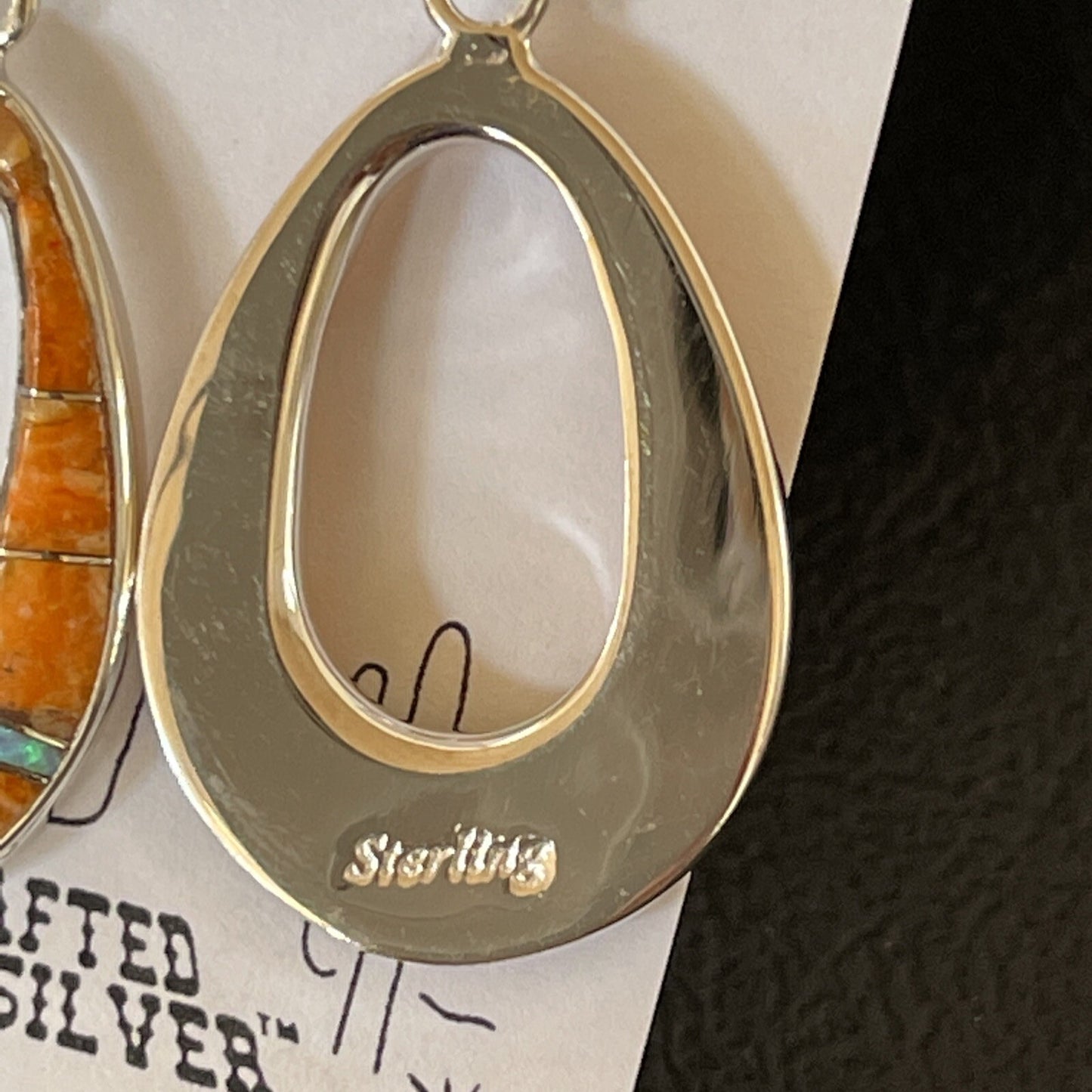 Womens Opal & Spiny Oyster Inlay Navajo Sterling Silver Dangle Earrings 19139