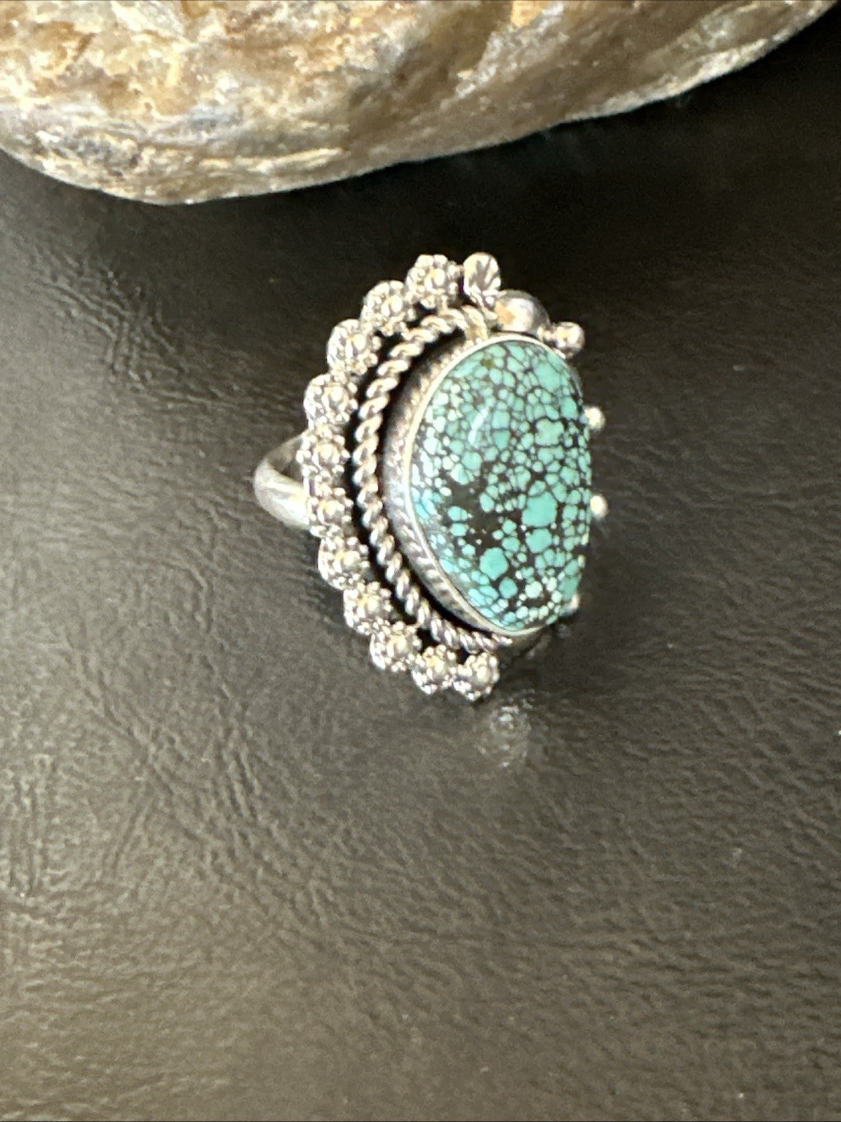 Navajo Sterling Silver Spiderweb Turquoise Ring Sz 8 19617