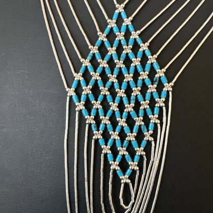 Turquoise Heishi Tubes Pendant 7 Strand Liquid Sterling Silver Necklace 19748