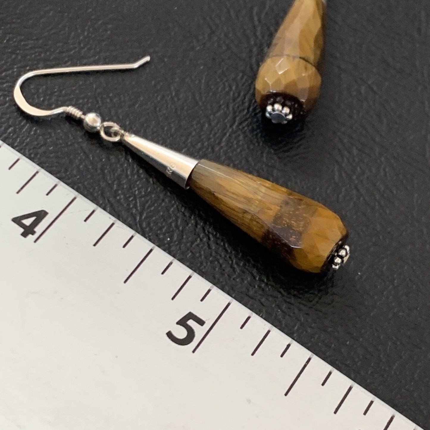 Coffee Tiger's Eye Navajo Sterling Silver Dangle Drop Bead Earrings 1.5" 11715