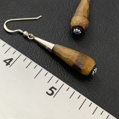 Coffee Tiger's Eye Navajo Sterling Silver Dangle Drop Bead Earrings 1.5" 11715