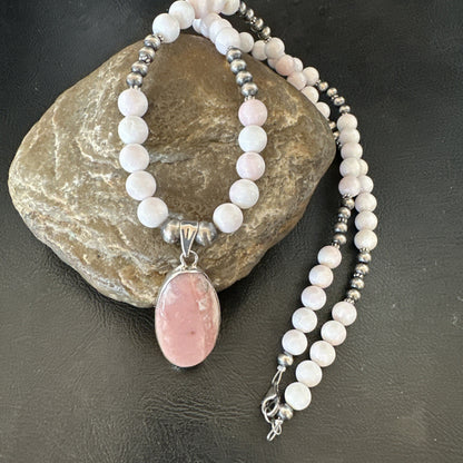Southwestern Sterling Silver Pink Queen Conch Bead Necklace Pendant 20" 19582