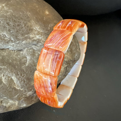 Mens Womens Orange Spiny Oyster Sterling Silver Stretch Bracelet 7" 18860