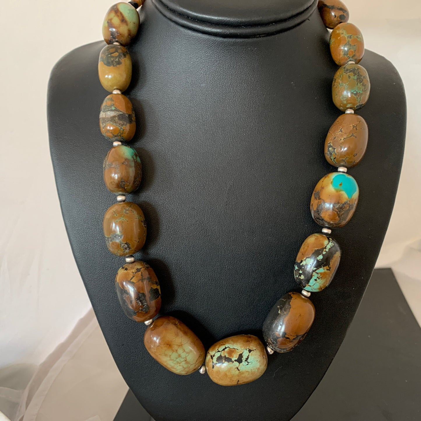 Green Chunky Turquoise Graduated Navajo Sterling Silver Necklace 20" 02112