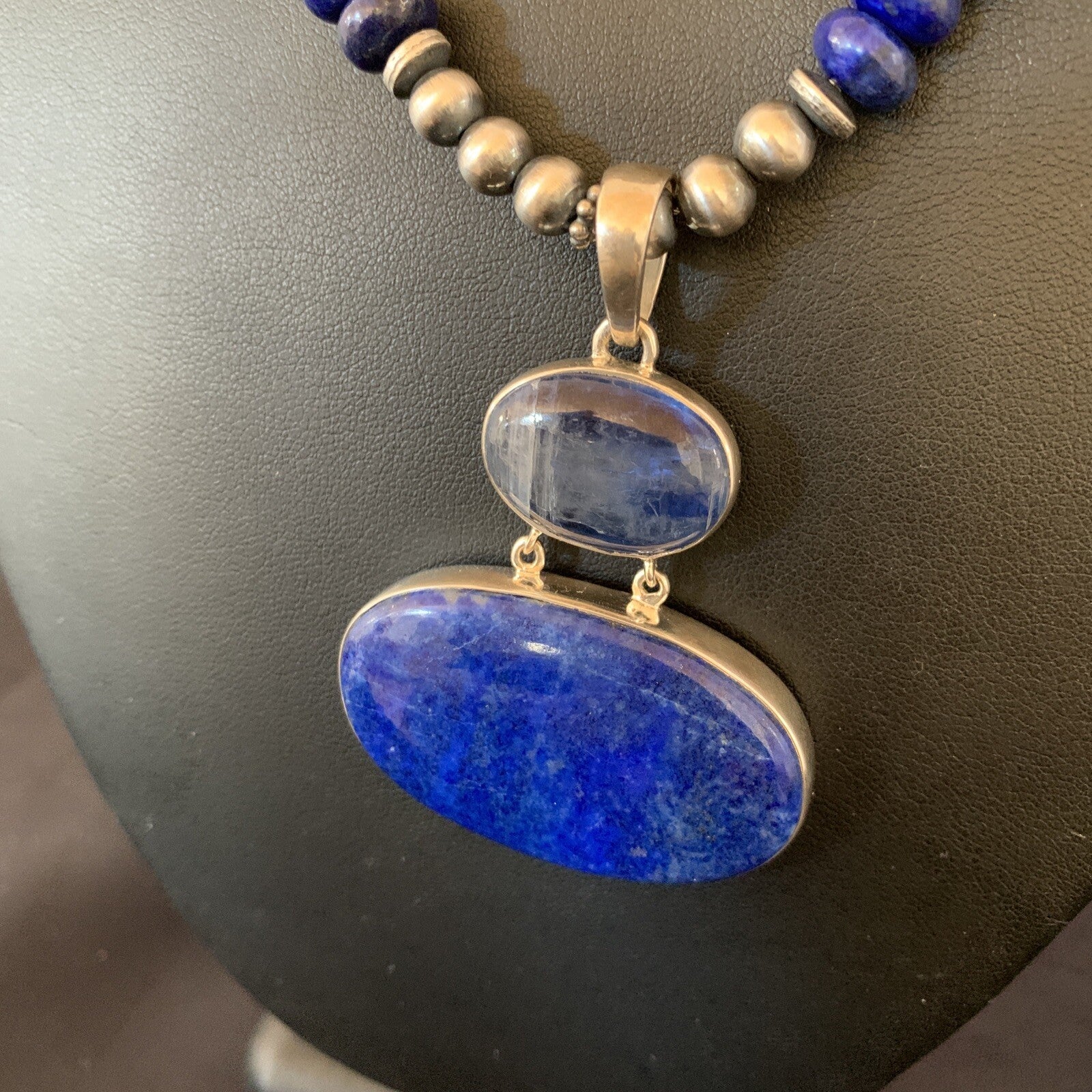 Lapis Lazuli Pendant Navajo Pearls Sterling Silver Necklace 11366