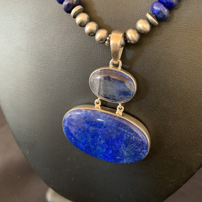 Lapis Lazuli Pendant Navajo Pearls Sterling Silver Necklace 11366